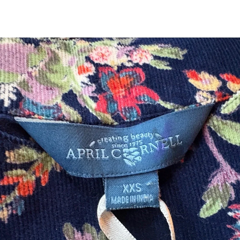 New April‎ Cornell Navy Floral Corduroy Dress XXS 3/4 Sleeve Prairie Farmhouse